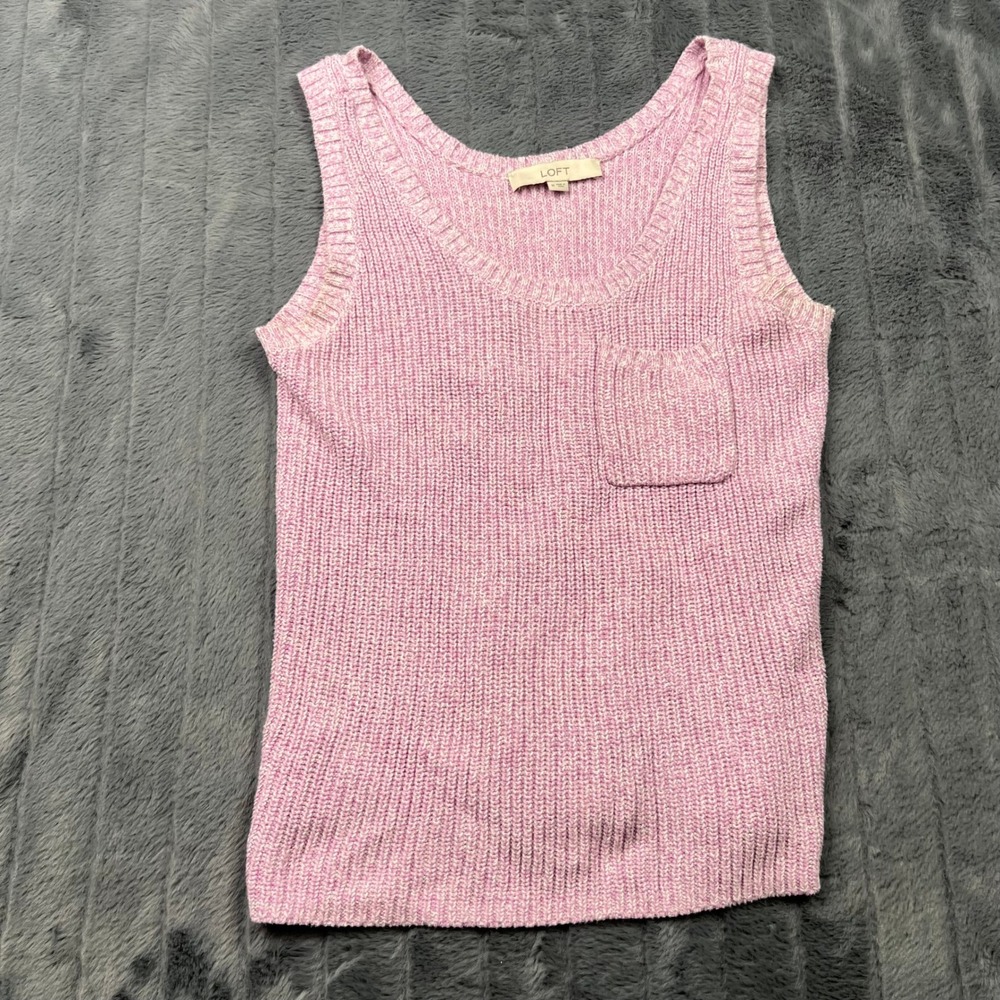 LOFT Pink Marled Knit Sleeveless Sweater Tank Top Chest Pocket Medium